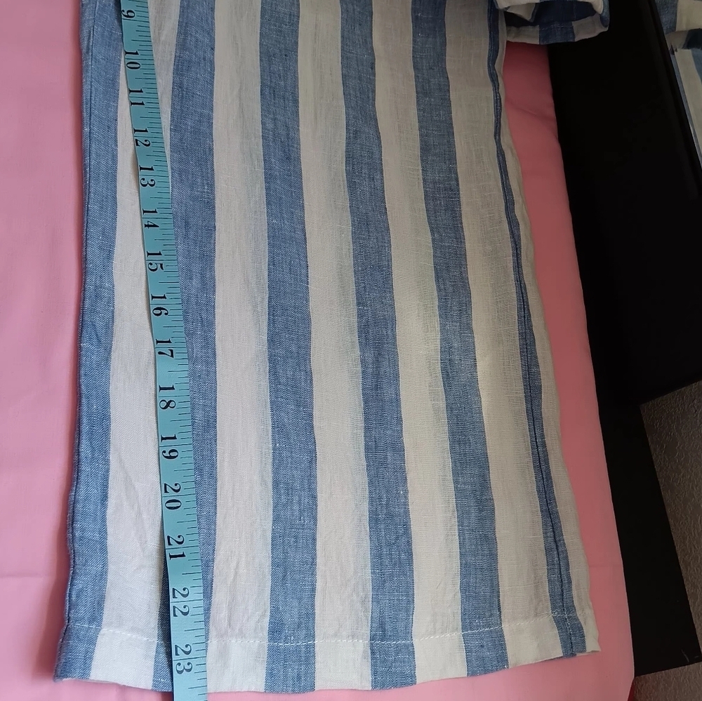 Miss Me jumpsuit Striped Linen White Blue pockets Summer Beach Vacation sz S - Picture 15 of 16
